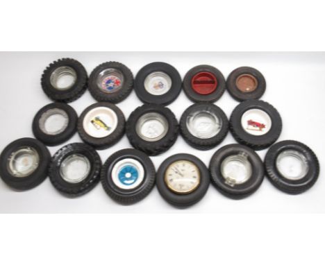 Collection of tyre ashtrays inc. one containing Smiths Selectric clock movement (16) 