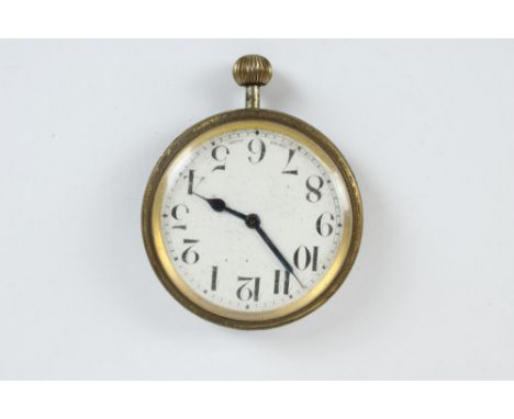 Early C20th Swiss dashboard/travel clock white enamel Arabic dial with Swiss 4 jewel movement 