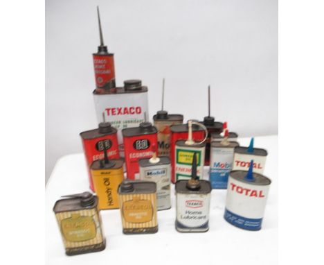Collection of oil cans incl. Texaco, Mobiloil, Total, &amp; BP (17) 