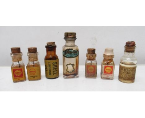 Minature Glass Oil bottles - 2 Shell Lubricating Oils for Scalextric models, Shell Lubricating Oil for Trix models and trains