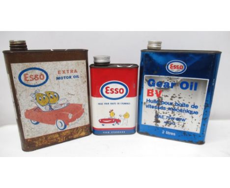 Three Esso oil cans 