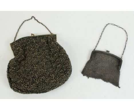Early C20th hallmarked silver chain link purse, Birmingham import mark and a mid C20th clutch bag (2) 