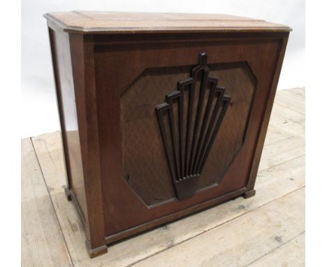 Geo.Phone Inductor type speaker in Art Deco walnut case, an oak cabinet with mirror panel door (2) 