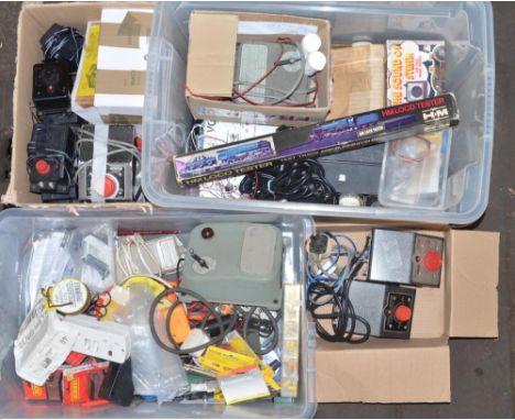 Collection of model railway transformers, speed controllers, a boxed H&amp;M loco tester, Morley Zero Nine 4 track controller