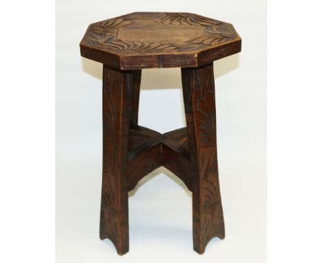 Early C20th Japanese carved wood stand/lamp table with octagonal top in the manner of those retailed by Liberty, H46cm (AF) 