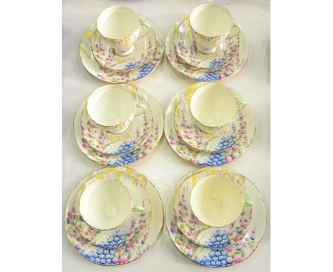 AN E. BRAIN AND CO FOLEY CHINA PRIMROSE GROUND FLORAL TEA SERVICE, PRINTED MARK, PATTERN V1909, 1930'S 