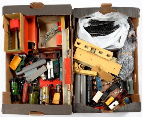 A COLLECTION OF HORNBY CLOCKWORK O GAUGE LOCOMOTIVES AND ACCESSORIES, HORNBY DUBLO AND OTHER OO GAUGE ROLLING STOCK, TRACK AN