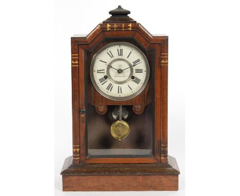 A 19TH C GRAINED ROSEWOOD SHELF CLOCK, THE DIAL WITH ST TRADEMARK AND PAT JULY 30TH 1878, 50CM H, LATE 19TH C 