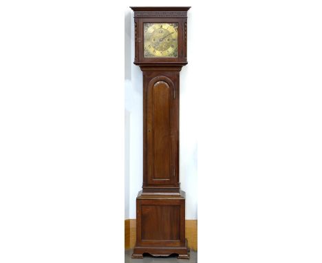A 1030S MAHOGANY DWARF LONGCASE CLOCK WITH FRETWORK DECORATION AND BRASS DIAL, STRIKING COILED WIRE GONG154CM H 