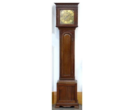 A 1030S MAHOGANY DWARF LONGCASE CLOCK WITH FRETWORK DECORATION AND BRASS DIAL, STRIKING COILED WIRE GONG154CM H 