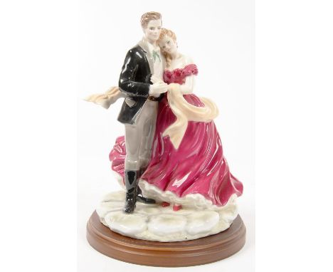 A ROYAL WORCESTER GROUP OF TRUE LOVE, 24CM H, PRINTED MARK, GILT TITLE 