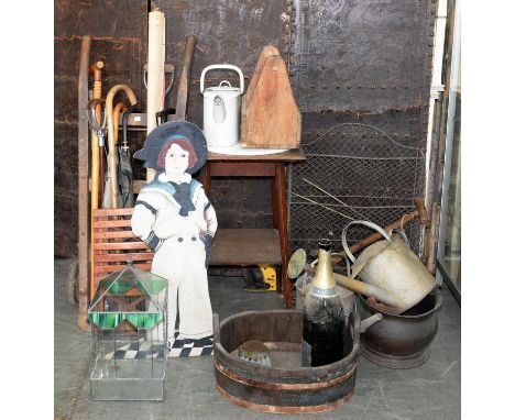 AN IRON BOUND ASH PORTER'S TROLLEY, EARLY 20TH C, MISCELLANEOUS GARDEN TOOLS, ETC 