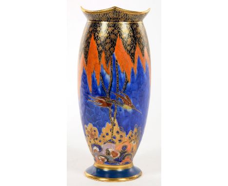 A CARLTON WARE TREE AND SWALLOW PATTERN VASE, 25.5CM H, PRINTED MARK 