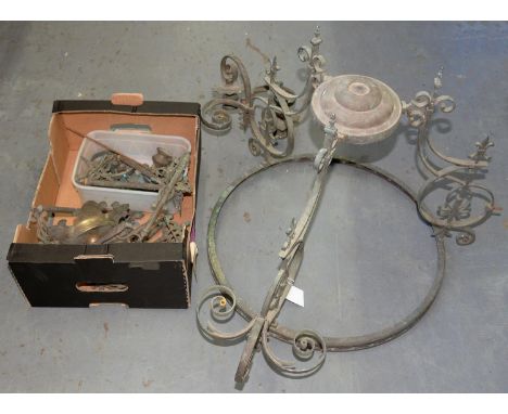 A VICTORIAN OXIDISED BRASS CHANDELIER HANGING LIGHT, 46CM D, C1900 