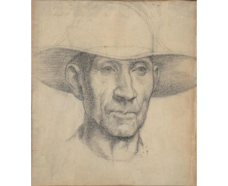 20TH C SCHOOL, PORTRAIT OF A MAN, CHARCOAL, 32 X 28CM,&nbsp;AN EAST VIEW OF THE KING'S HOUSE OF WINCHESTER IN HAMPSHIRE, DEDI