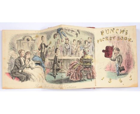 PUNCH'S POCKET BOOK FOR 1865, WITH HAND COLOURED TITLE AND FOLDING FRONTISPIECE 'PUNCH'S SPIRIT LAMP - AWFUL EXPLOSION', APPA
