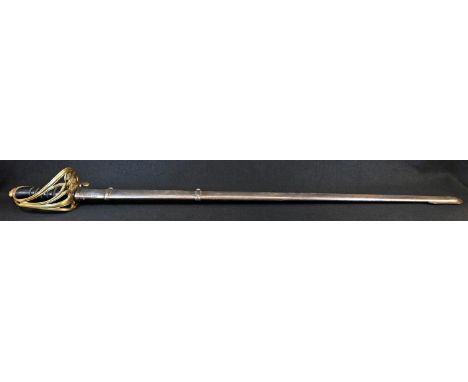 A Victorian 1822 pattern officer's sword, 83.5cm straight fullered blade etched with crowned VR cypher, the brass hilt with f