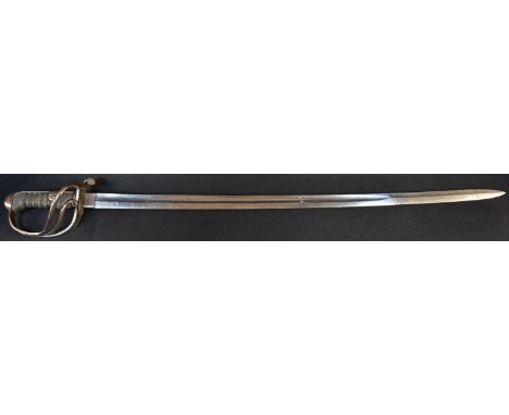 An 1821 pattern light cavalry trooper's sword, 87.5cm slightly curved fullered blade, steel hilt, wire-bound shagreen grip, 1