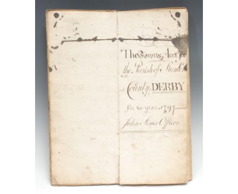 Local Interest - a George III ink manuscript and vellum accounts ledger, The Towns Acct:s for the Parish of Stanton in the Co