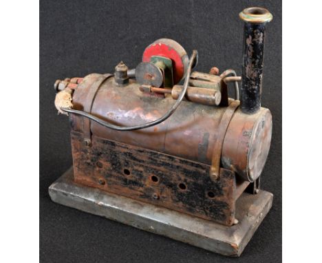 A scratch-built model stationery engine, copper boiler, horizontal piston, 18.5cm long 