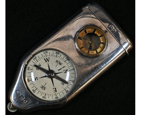 A George V silver novelty combination vesta case, map measure and compass, 8.5cm long, J C Vickery, London 1916 