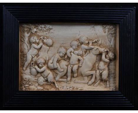 A 19th century composition bas relief panel, in the Grand Tour taste, cast after the Antique with frolicking putti, 10.5cm x 