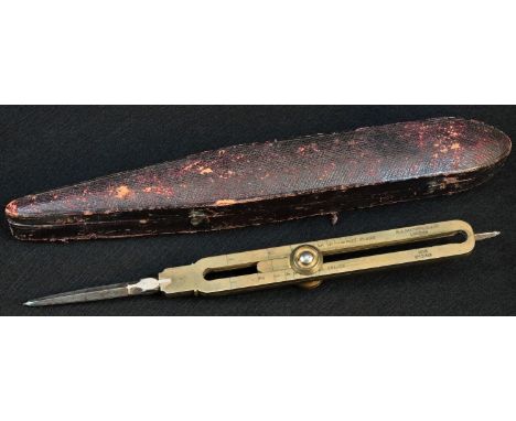 A brass draughtsman's proportional divider, retailed by R J Hopgood &amp; Co, London, 24cm long, cased 