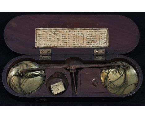 A set of 19th century gold scales, mahogany box, 17cm wide 