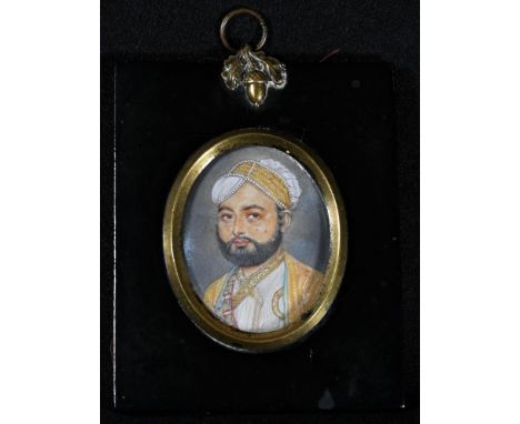 Indian School (19th century), a portrait miniature, of a nobleman, gouache on ivory, oval, 7cm x 5.5cm 