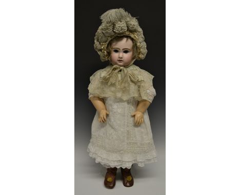 A Jumeau bisque head Tete doll, with fixed blue eyes, bisque head marked Depose Tete Jumeau Bte S.G.D.G 13, with composition 