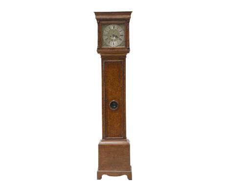 An eight-day oak and pollard oak longcase clock, by Josh Wilson, London, the square brass dial with a silvered chapter ring, 