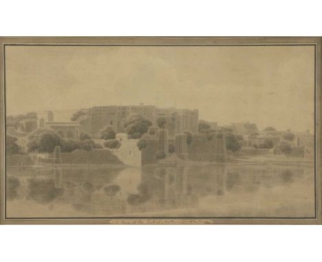 Circle of Thomas Daniell (1749-1840)A view of the Fort at Mattaira from the River Jumnainscribed and dated 1791 in wash borde
