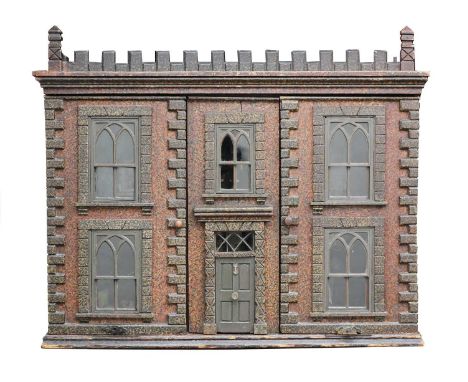 A fine early Victorian doll's house, c.1840, the exterior with stipple-effect paper and quoining to all sides, the panelled d