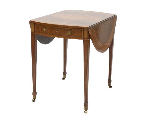 A George III mahogany, rosewood crossbanded and satinwood inlaid Pembroke table,c.1780-1790, the oval top centred with a quad