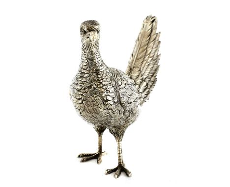 An Edwardian silver model of a hen pheasant,import marks, Berthold Muller, Chester,13.5cm high, 7.6oztCondition report: Good 