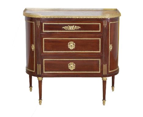 A French Louis XVI style mahogany and ormolu mounted commode,late 19th/early 20th century, the Brèche d'Alep marble top with 