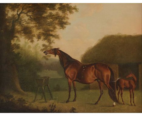 Follower of John Nost Sartorius 'Palm Flower and foal' - a mare and foal in a wooded landscapeinscribed on an old label verso