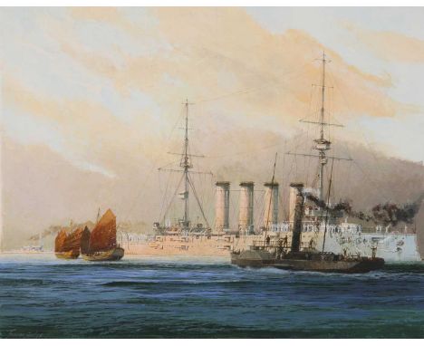 *Trevor Crocker (1934-1995)'First to land China 1900', the four funnel ship 'Douglas Raymond' signed 'Trevor Crocker' and ins