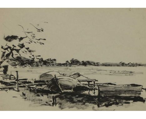 Yakov Khaimov (Russian, 1914-1991)River boats, 1963signed in pencil verso, black ink on paper27.5 x 39cmCondition report: The
