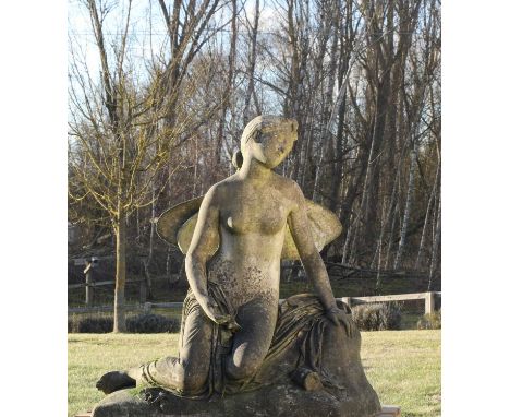 A carved marble figure by Pietro Tenerani (Italian, 1789-1869),'Psyche in a Faint', 1860, carved marble, signed and dated,110