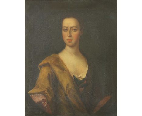 English School, c.1730Portrait of Sir Richard Button, half length, in a brown coat and white stock;Portrait of Lady Button, h