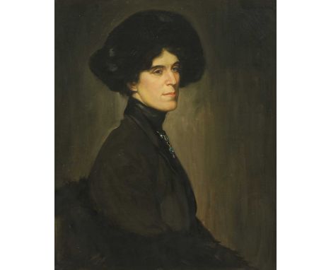 *Howard Somerville (1873-1952)Portrait of a lady from the Stutchbury family, half length, in a black dress and black hatsigne