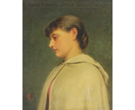 Charles Sillem Lidderdale (1830-1895)Portrait of a woman, half length, in a white cloaksigned with monogram l.l., oil on canv