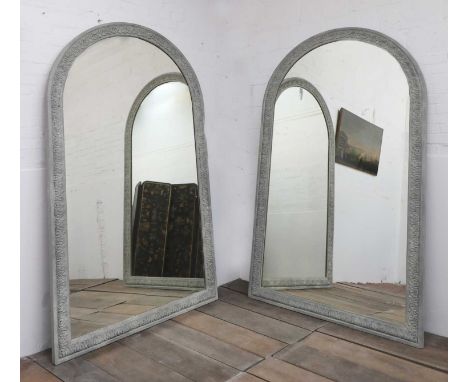 Pair of large French painted mirrors,20th century, of domed shape, each with acanthus moulded frames,138cm wide4cm deep240cm 