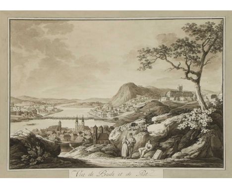 Hungarian School, early 19th centuryA view of Budapest and the Danubeinscribed in border of mount 'Vue de Bude et de Pest', p