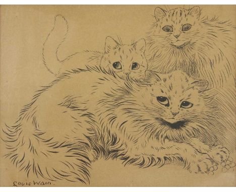 Louis Wain (1860-1939)Mine!signed 'Louis Wain' l.l., pen and ink on card24 x 28.6cmCondition report: The paper is a medium br
