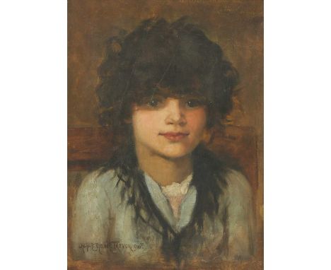 Helen Mabel Trevor (Irish, 1831-1900)'A little Medusa' - portrait of a young girl in a blue shirtsigned 'Helen Mabel Trevor' 