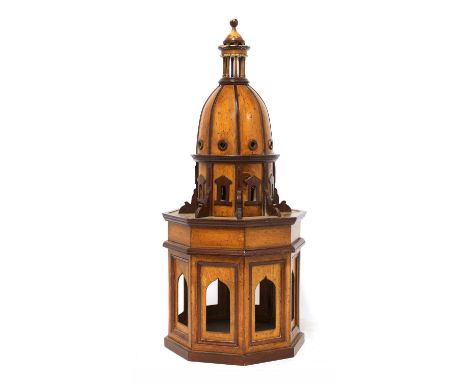 An architectural model dome and cupola,late 19th/early 20th century, the lower section with a hinged door,65cm high27cm diame