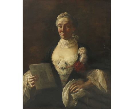 Follower of Jacopo AmigoniPortrait of a lady, seated half length, holding a letter oil on canvas98 x 79cmProvenance: The Germ