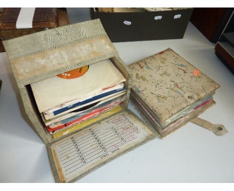 A BOX AND FOLDER OF SINGLES, from 1950's -1970's, including Elvis Presley (parcel)